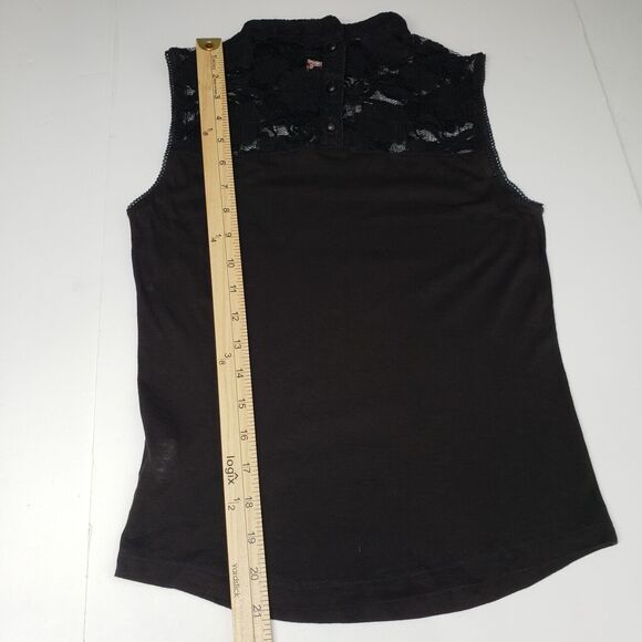Vintage Beau Bois Sleeveless Top Womens Medium Black Mock Neck Y2K Lace Goth - Picture 6 of 11